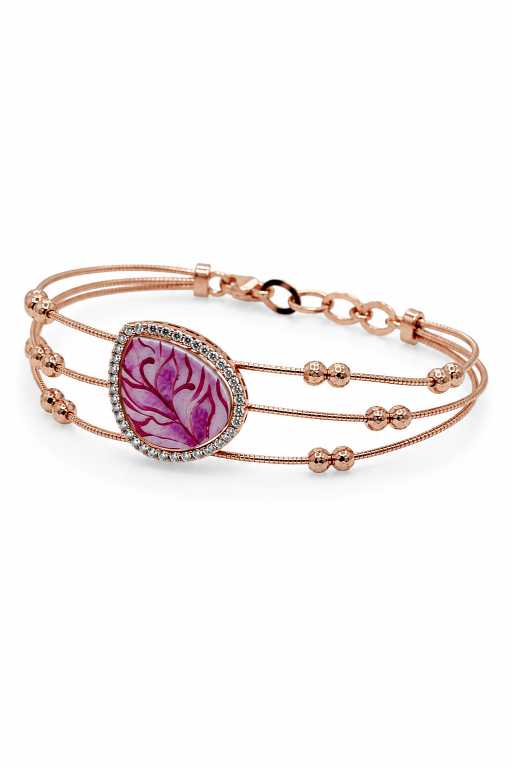 Silver Rose-Gold-Tone Triple-Strand Pink Leaf Motif Bracelet - ABR62026 detail view