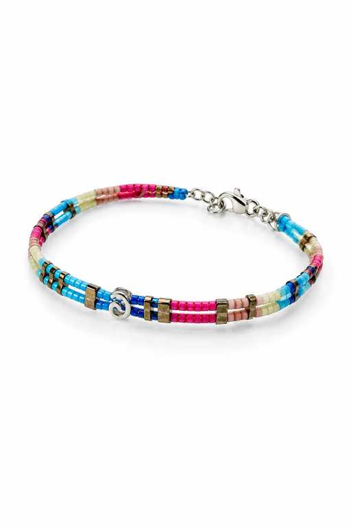 Silver Multicolour Double-Strand Beaded Bracelet With Silver-Tone Accent - ABR1803 side view