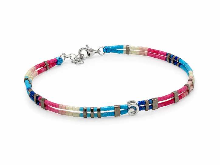 Silver Multicolour Double-Strand Beaded Bracelet With Silver-Tone Accent - ABR1803 view 5