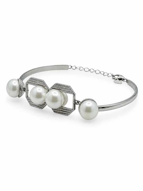 Silver Geometric Pearl-Style Silver-Tone Bracelet - ABR61810 view 5