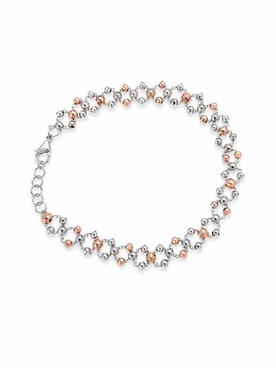 Silver Two-Tone Beaded Link Bracelet With Adjustable Clasp - ABR62341