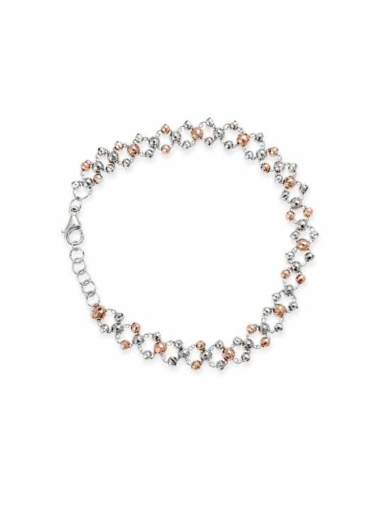 Silver Two-Tone Beaded Link Bracelet With Adjustable Clasp - ABR62341 close-up view