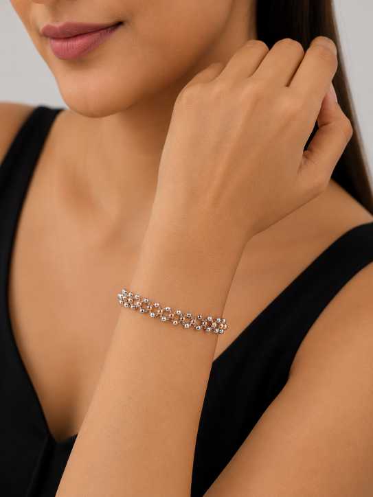 Silver Two-Tone Beaded Link Bracelet With Adjustable Clasp - ABR62341 front view