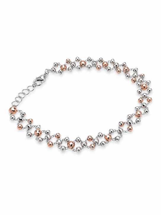Silver Two-Tone Beaded Link Bracelet With Adjustable Clasp - ABR62341 detail view