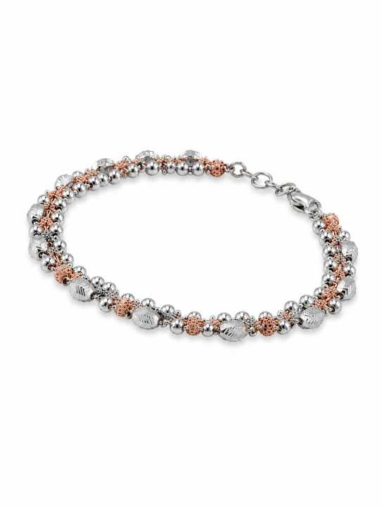 Silver Two-Tone Textured Bead Bracelet With Adjustable Clasp - ABR61570