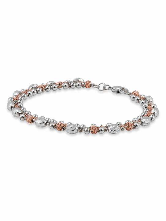 Silver Two-Tone Textured Bead Bracelet With Adjustable Clasp - ABR61570 close-up view