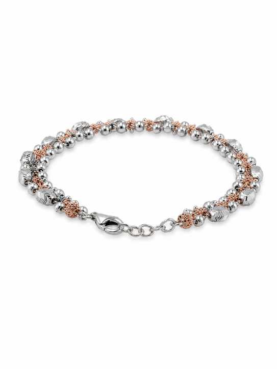 Silver Two-Tone Textured Bead Bracelet With Adjustable Clasp - ABR61570 view 5