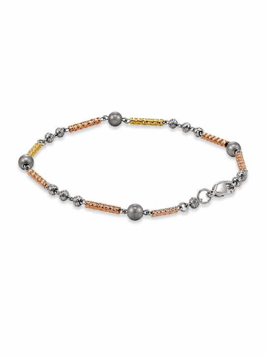 Silver Tri-Tone Textured Bead & Bar Bracelet - ABR62339