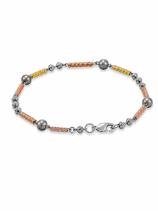 Silver Tri-Tone Textured Bead & Bar Bracelet - ABR62339 close-up view