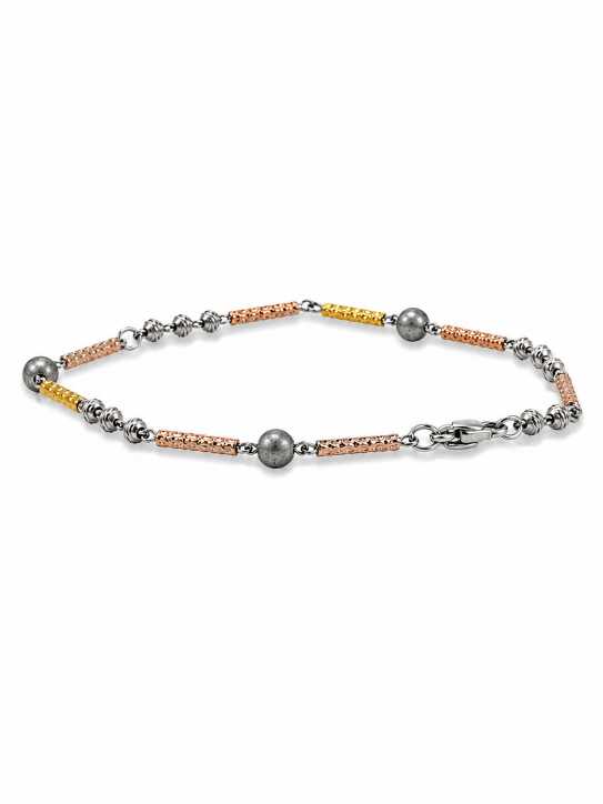Silver Tri-Tone Textured Bead & Bar Bracelet - ABR62339 detail view