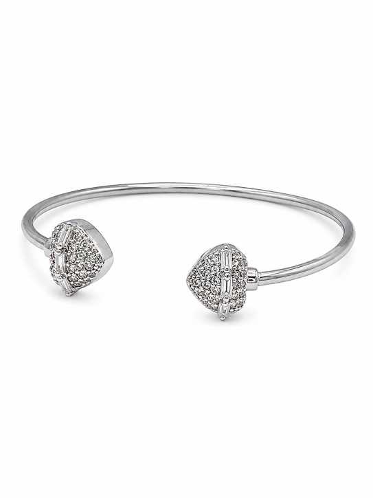 Silver Silver-Tone Pavé-Style Open Cuff Bracelet - ABR62066 close-up view
