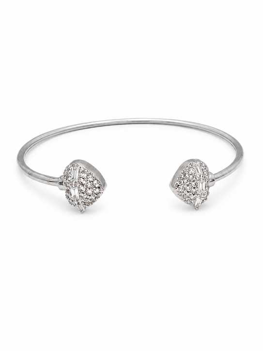Silver Silver-Tone Pavé-Style Open Cuff Bracelet - ABR62066 detail view
