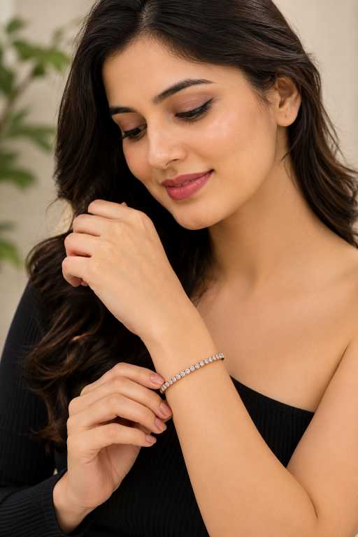 Silver Rose-Gold-Tone Embellished Tennis-Style Bracelet - ABR62308 front view