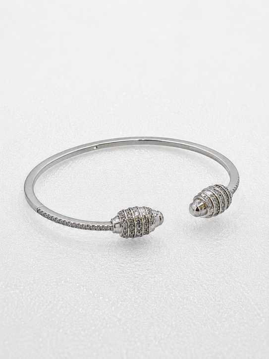 Silver Silver-Toned Open Cuff Bracelet With Crystal-Accented Ends - ABR62265 front view