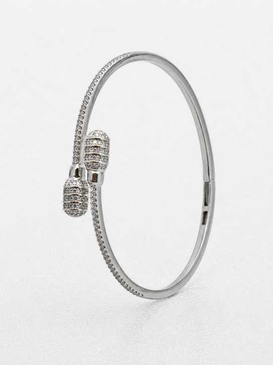 Silver Silver-Toned Open Cuff Bracelet With Crystal-Accented Ends - ABR62265 side view