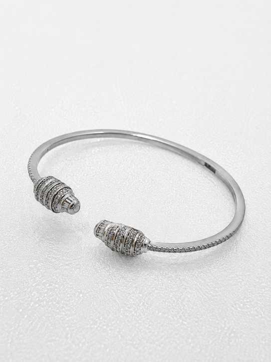 Silver Silver-Toned Open Cuff Bracelet With Crystal-Accented Ends - ABR62265 detail view