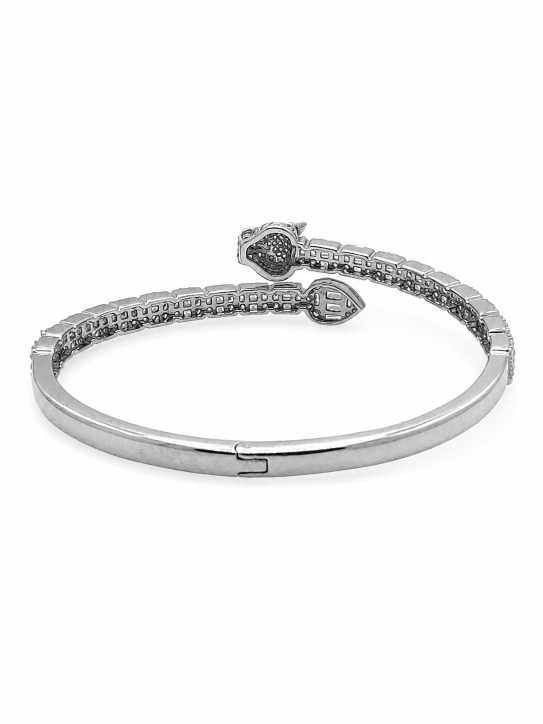 Silver Silver-Tone Panther-Inspired Open Cuff Bracelet With Stone Detailing - ABR62276 front view