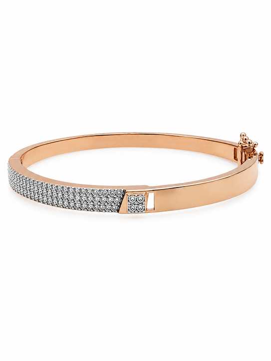Silver Rose Gold-Tone Pavé Accent Open Bangle Bracelet - ABR62263 front view