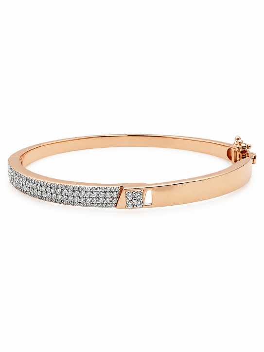 Silver Rose Gold-Tone Pavé Accent Open Bangle Bracelet - ABR62263 detail view