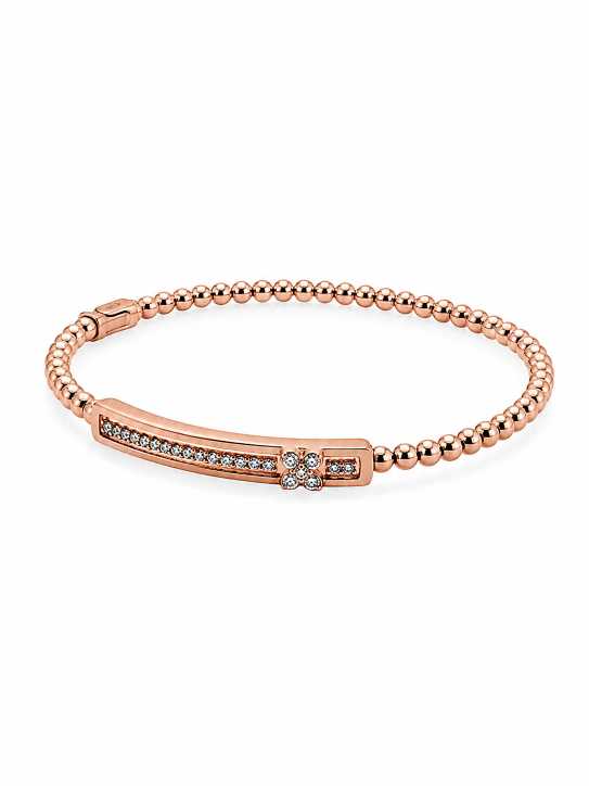 Silver Rose Gold Beaded Bar Bracelet With Stone Detailing - ABR62268 front view