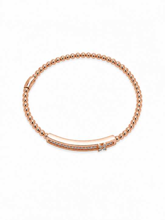 Silver Rose Gold Beaded Bar Bracelet With Stone Detailing - ABR62268 side view