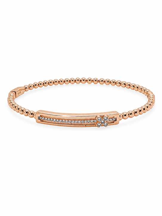 Silver Rose Gold Beaded Bar Bracelet With Stone Detailing - ABR62268 detail view