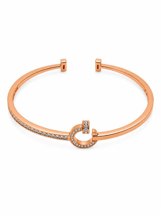 Silver Rose Gold-Tone Open Cuff Bracelet With Circular Stone Detail - ABR62273 front view