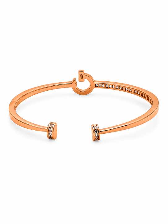Silver Rose Gold-Tone Open Cuff Bracelet With Circular Stone Detail - ABR62273 side view