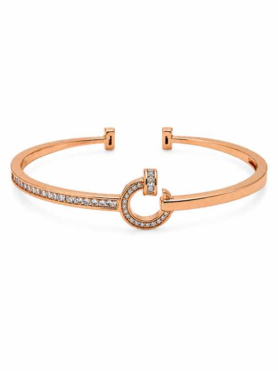 Silver Rose Gold-Tone Open Cuff Bracelet With Circular Stone Detail - ABR62273 detail view