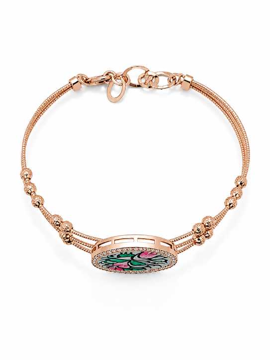 Silver Rose Gold-Tone Floral Motif Multi-Strand Bracelet - ABR62024 front view