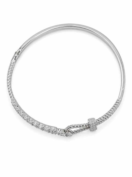Silver Elegant Silver-Tone Crystal-Detail Bracelet With Twisted Clasp - ABR62275 front view