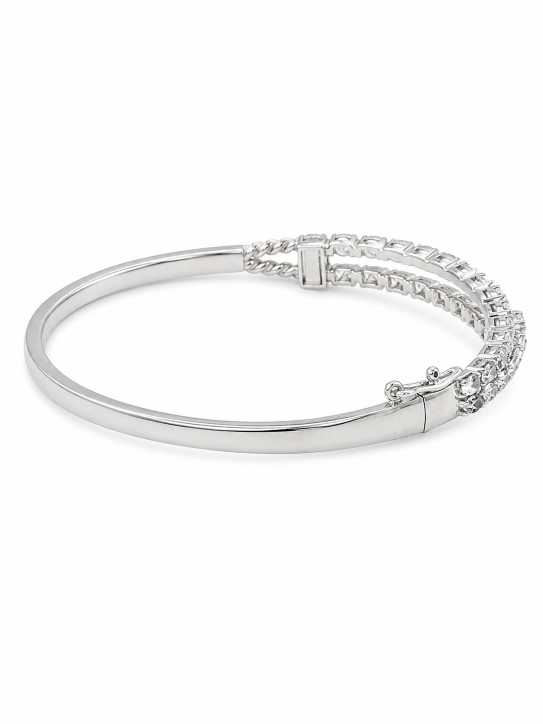 Silver Elegant Silver-Tone Crystal-Detail Bracelet With Twisted Clasp - ABR62275 side view