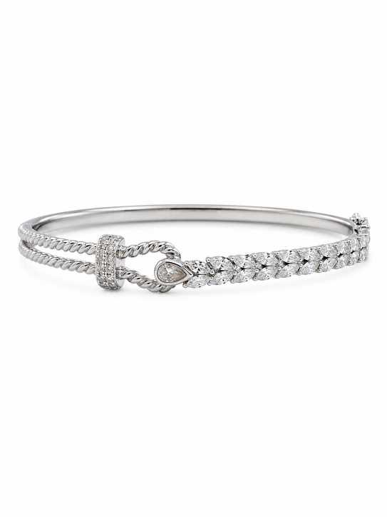 Silver Elegant Silver-Tone Crystal-Detail Bracelet With Twisted Clasp - ABR62275 detail view