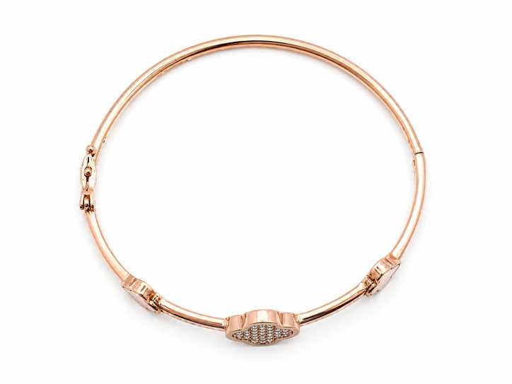 Silver Rose Gold-Tone Clover Motif Stone-Detail Bracelet - ABR61776 detail view