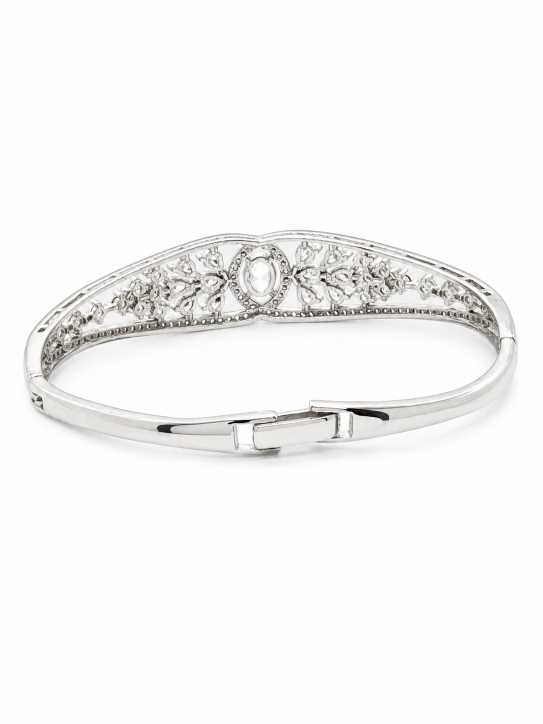 Silver Elegant Silver-Tone Floral Motif Stone-Detail Bracelet - ABR61794 side view