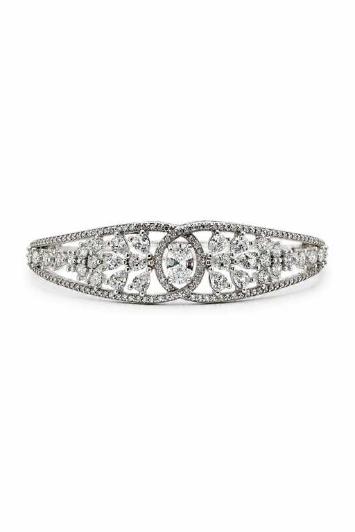 Silver Elegant Silver-Tone Floral Motif Stone-Detail Bracelet - ABR61794 detail view