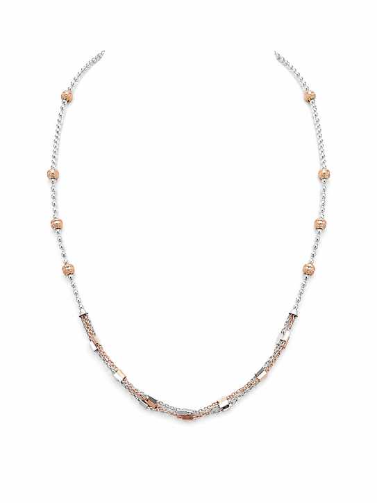 Silver Elegant Mixed-Tone Beaded Mala With Layered Chain Detail - MAL10145 detail view