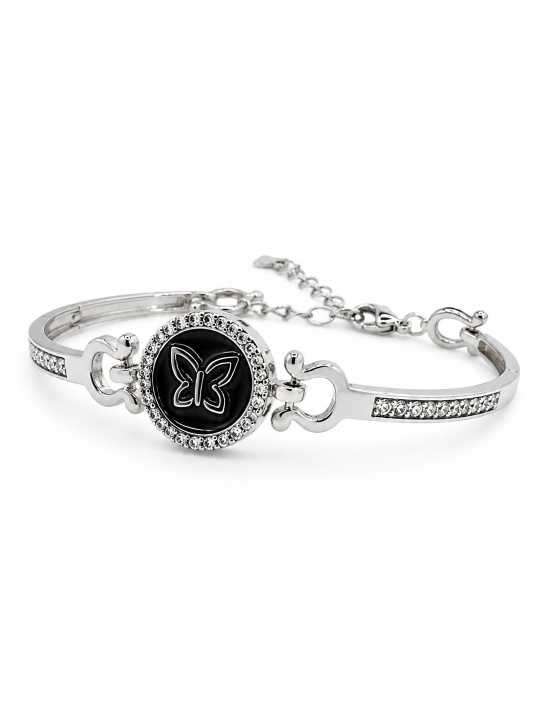 Silver Silver-Tone Butterfly Motif Stone-Detail Bracelet - ABR62319