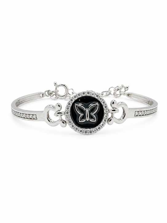 Silver Silver-Tone Butterfly Motif Stone-Detail Bracelet - ABR62319 close-up view