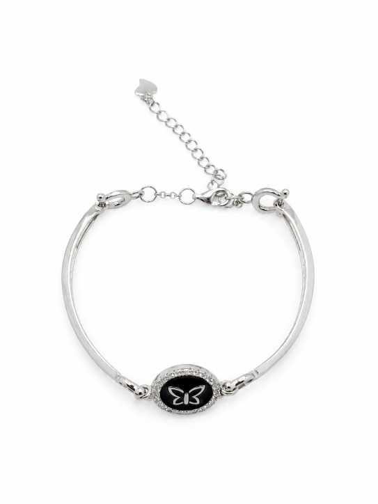 Silver Silver-Tone Butterfly Motif Stone-Detail Bracelet - ABR62319 detail view