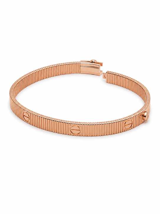 Silver Rose Gold-Tone Ribbed Screw Motif Bangle Bracelet - ABR62269 front view
