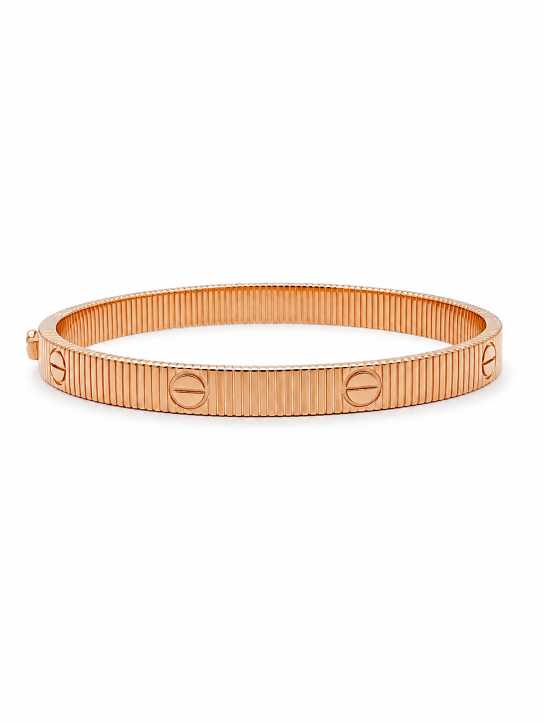 Silver Rose Gold-Tone Ribbed Screw Motif Bangle Bracelet - ABR62269 close-up view