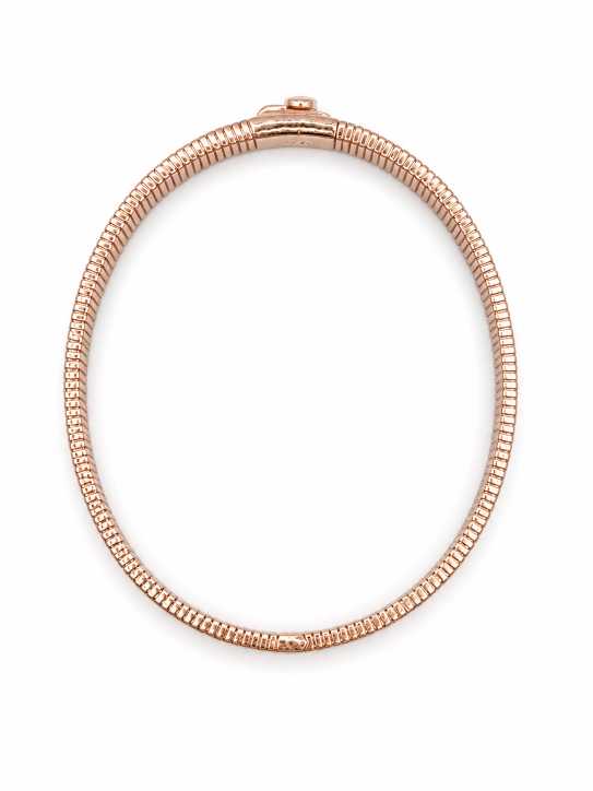 Silver Rose Gold-Tone Ribbed Screw Motif Bangle Bracelet - ABR62269 detail view