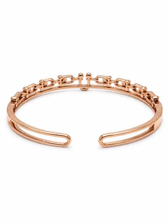 Silver Rose Gold-Tone Chain Link Open Cuff Bracelet - ABR62288 side view