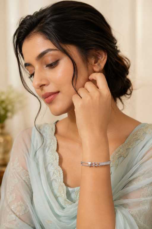 Silver Silver-Tone Embellished Open Cuff Bracelet - ABR62280