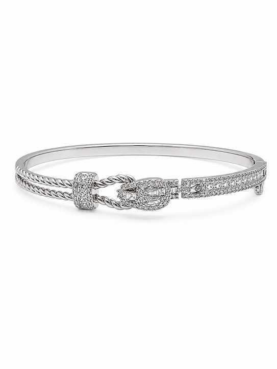 Silver Silver-Tone Embellished Open Cuff Bracelet - ABR62280 side view