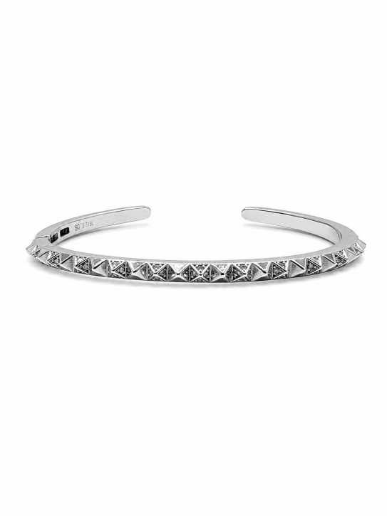 Silver Geometric Pattern Open Cuff Bracelet - ABR62270 close-up view