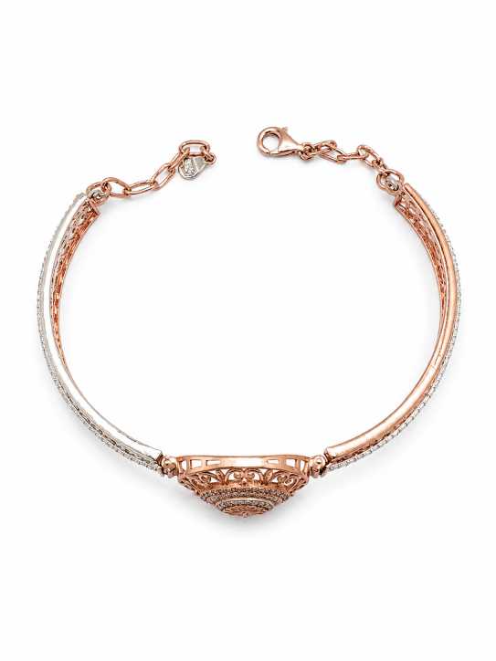 Silver Two-Tone Ornamental Filigree Bracelet With Chevron Detailing - ABR61923