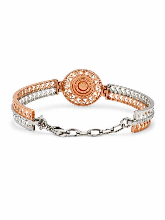 Silver Two-Tone Ornamental Filigree Bracelet With Chevron Detailing - ABR61923 side view