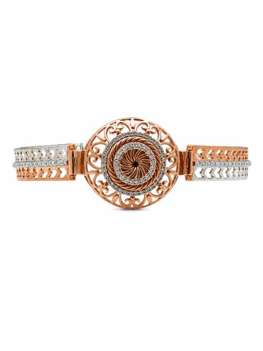 Silver Two-Tone Ornamental Filigree Bracelet With Chevron Detailing - ABR61923 detail view